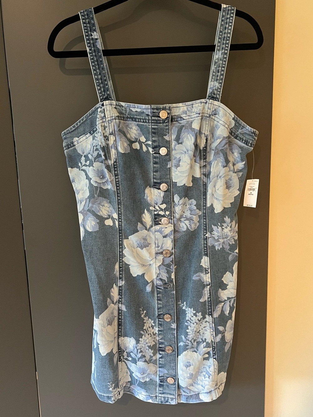 GAP Floral Print Denim Button-Front Mini Dress - M Petite